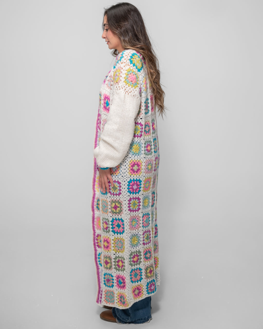 Bloom Patchwork Crochet Long Cardigan – Handcrafted Edition