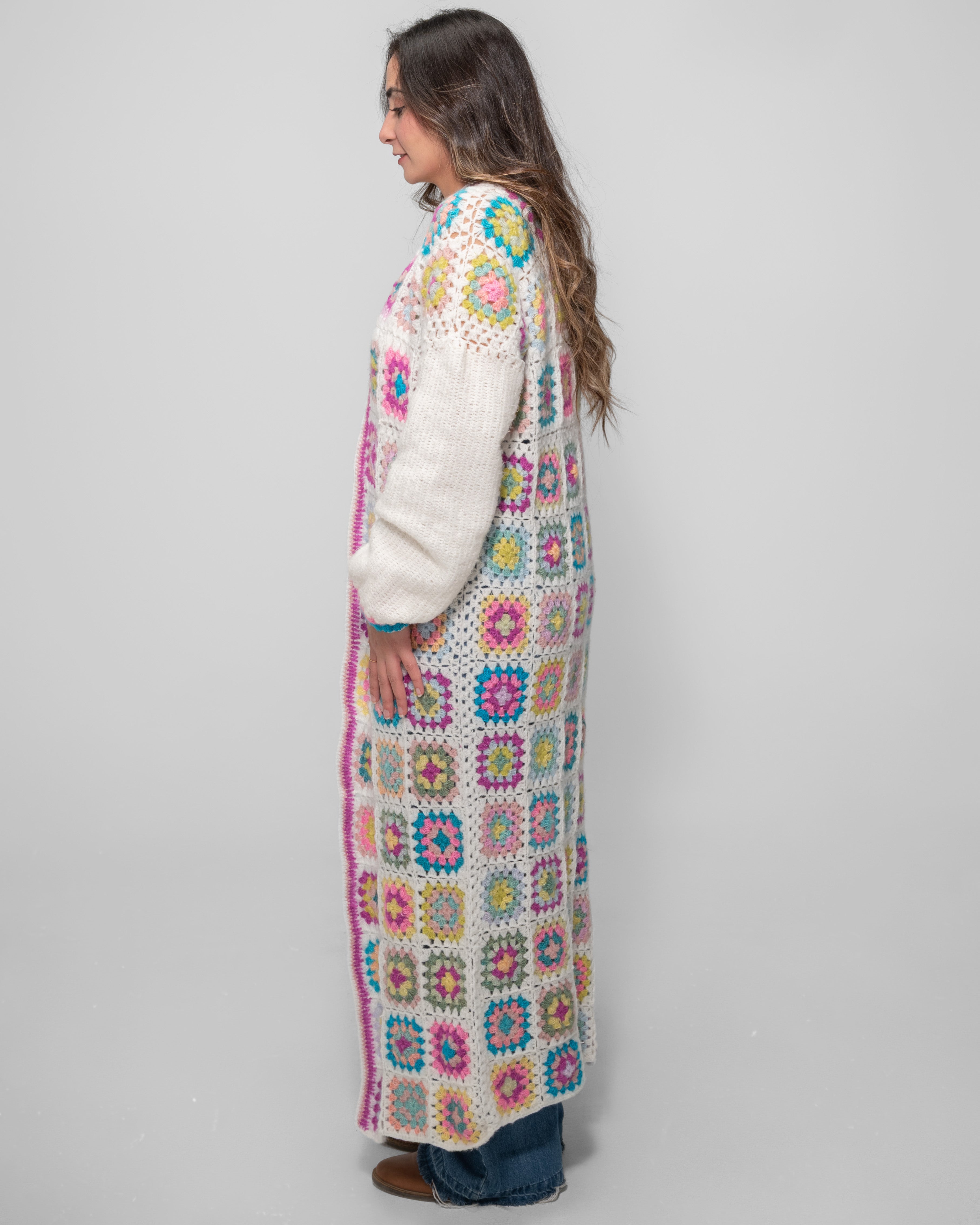 Bloom Patchwork Crochet Long Cardigan – Handcrafted Edition