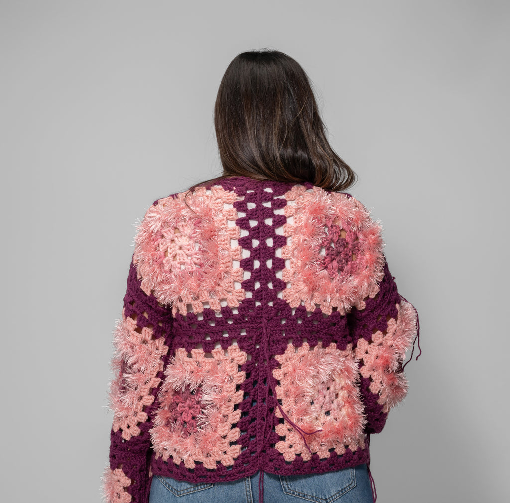 Square Cozy Cardigan – Purple & Blush Edition