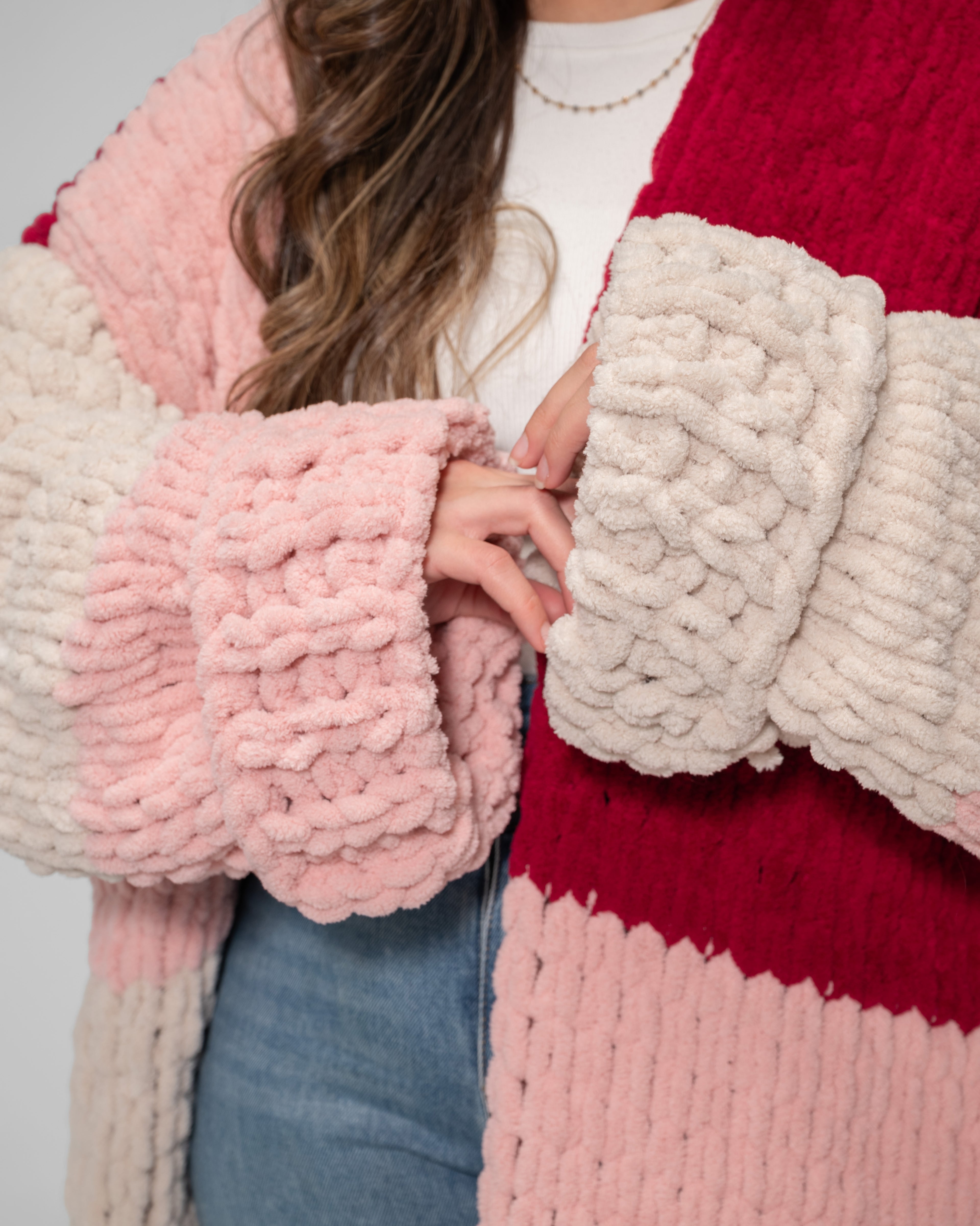 Plush Color-Block Maxi Cardigan – Rose, Blush & Wine