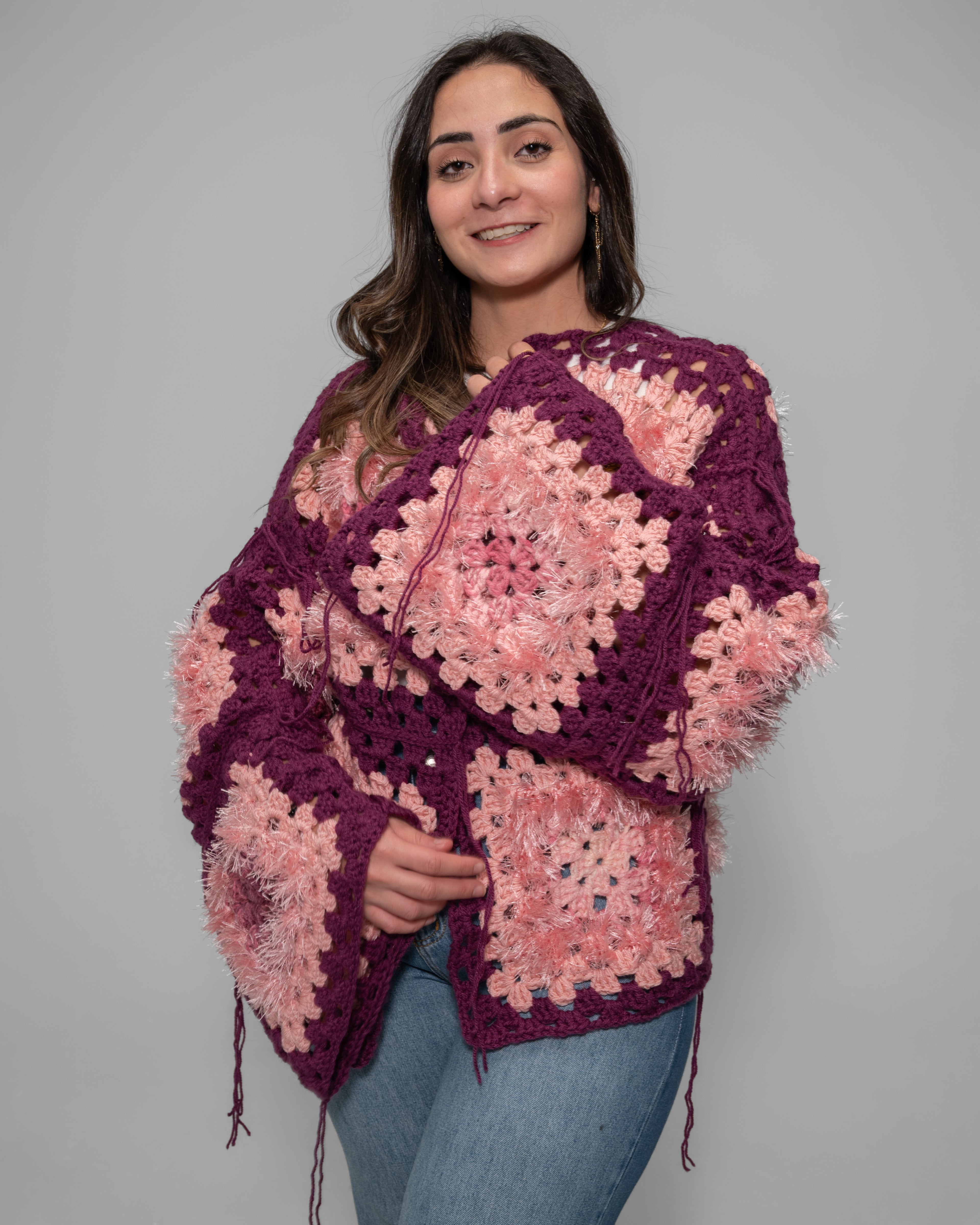 Square Cozy Cardigan – Purple & Blush Edition