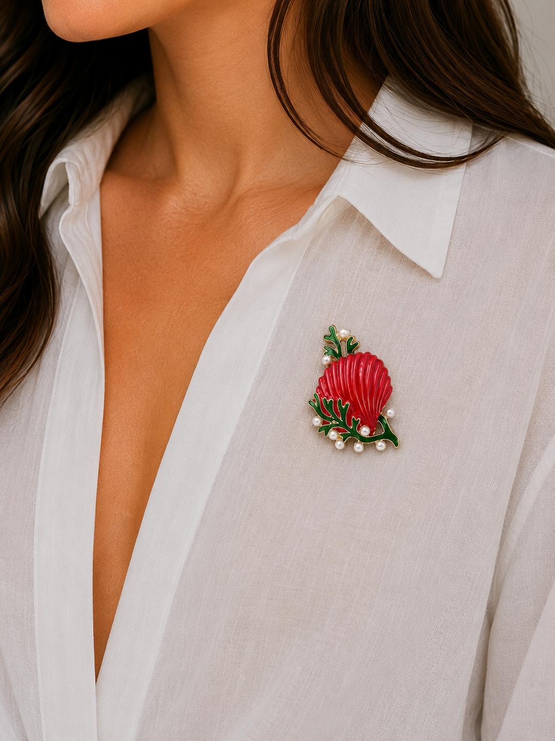 Red seashell brooch