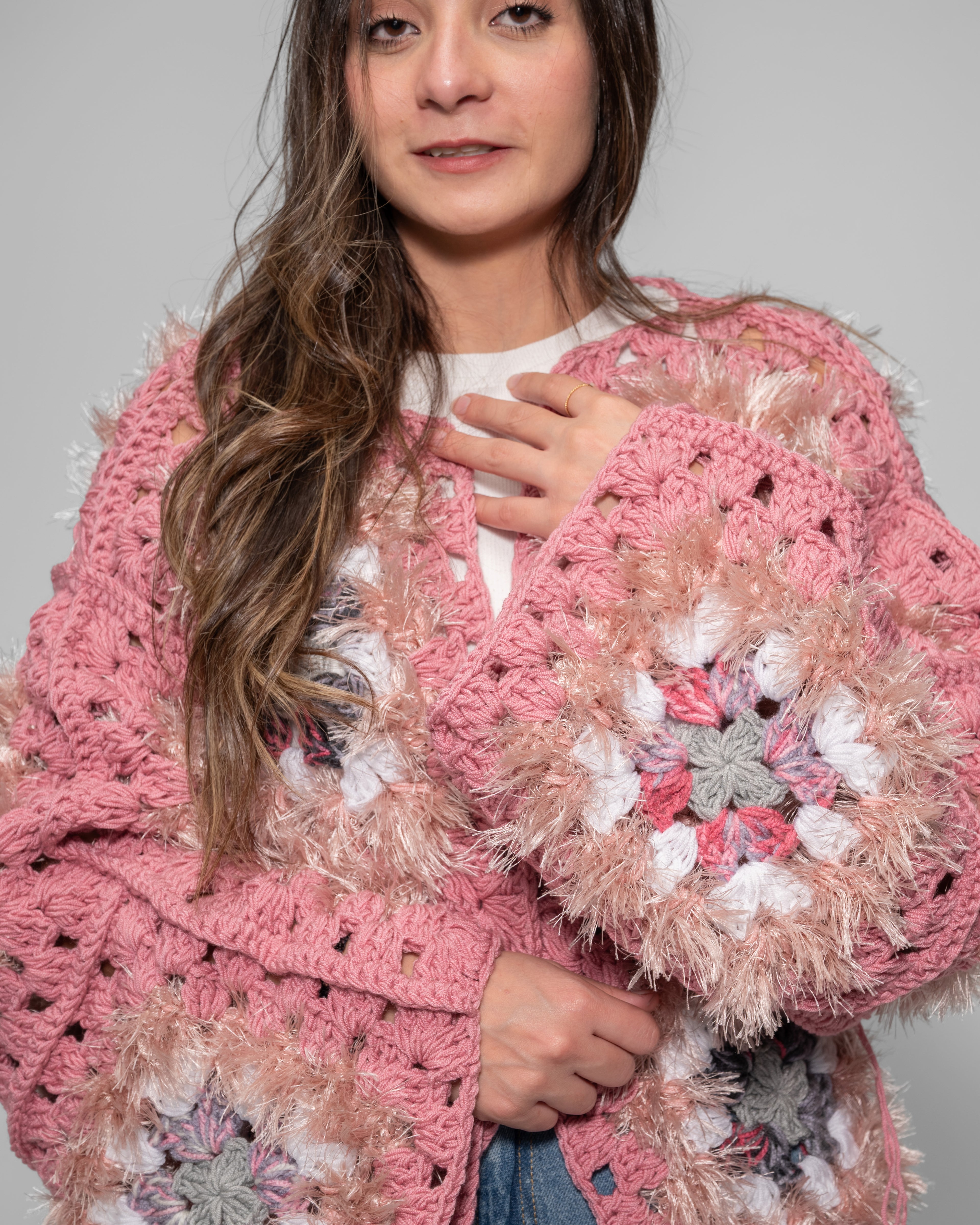 Rosé Bloom Crochet Jacket