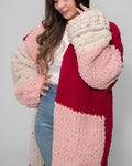 Plush Color-Block Maxi Cardigan – Rose, Blush & Wine
