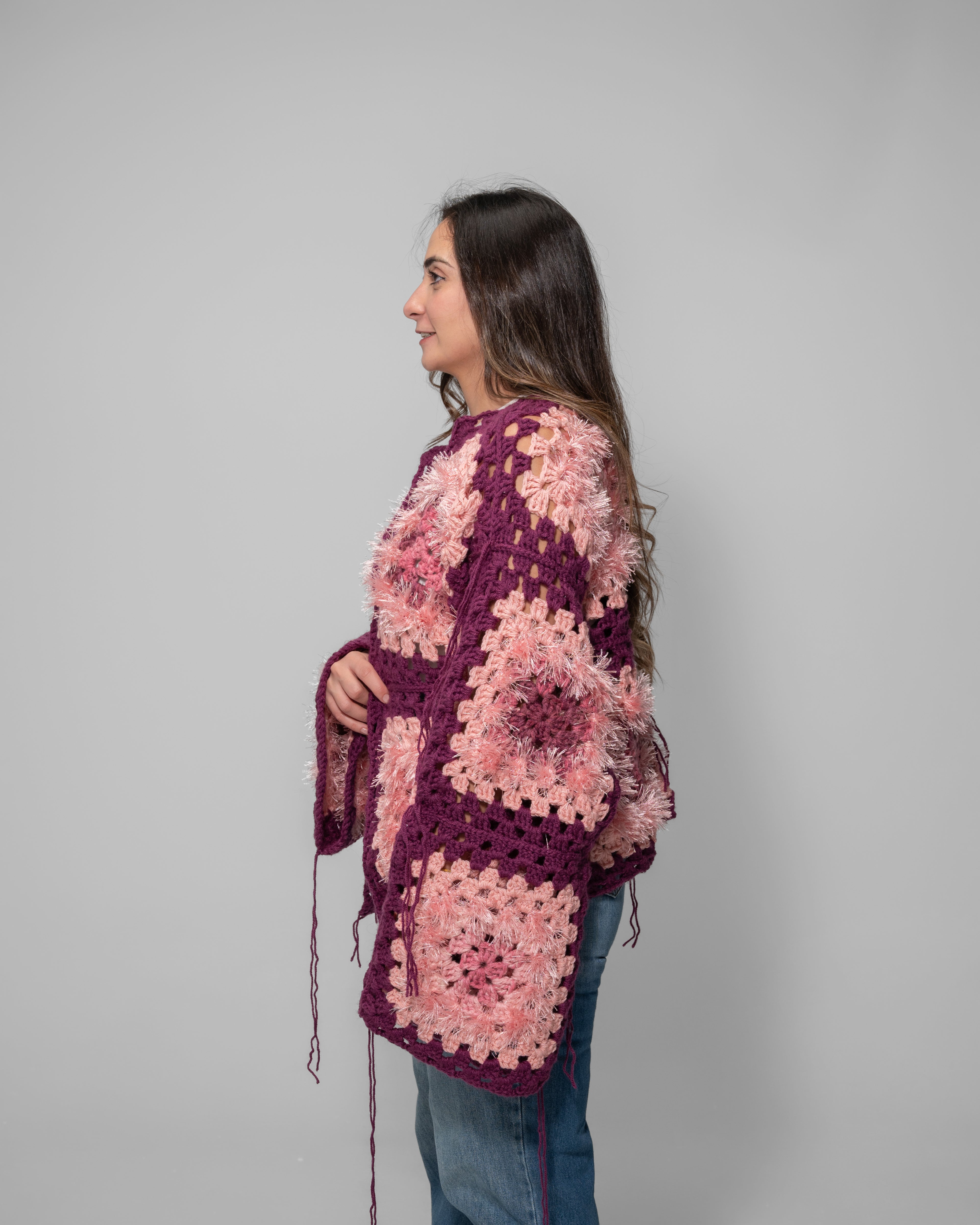 Square Cozy Cardigan – Purple & Blush Edition