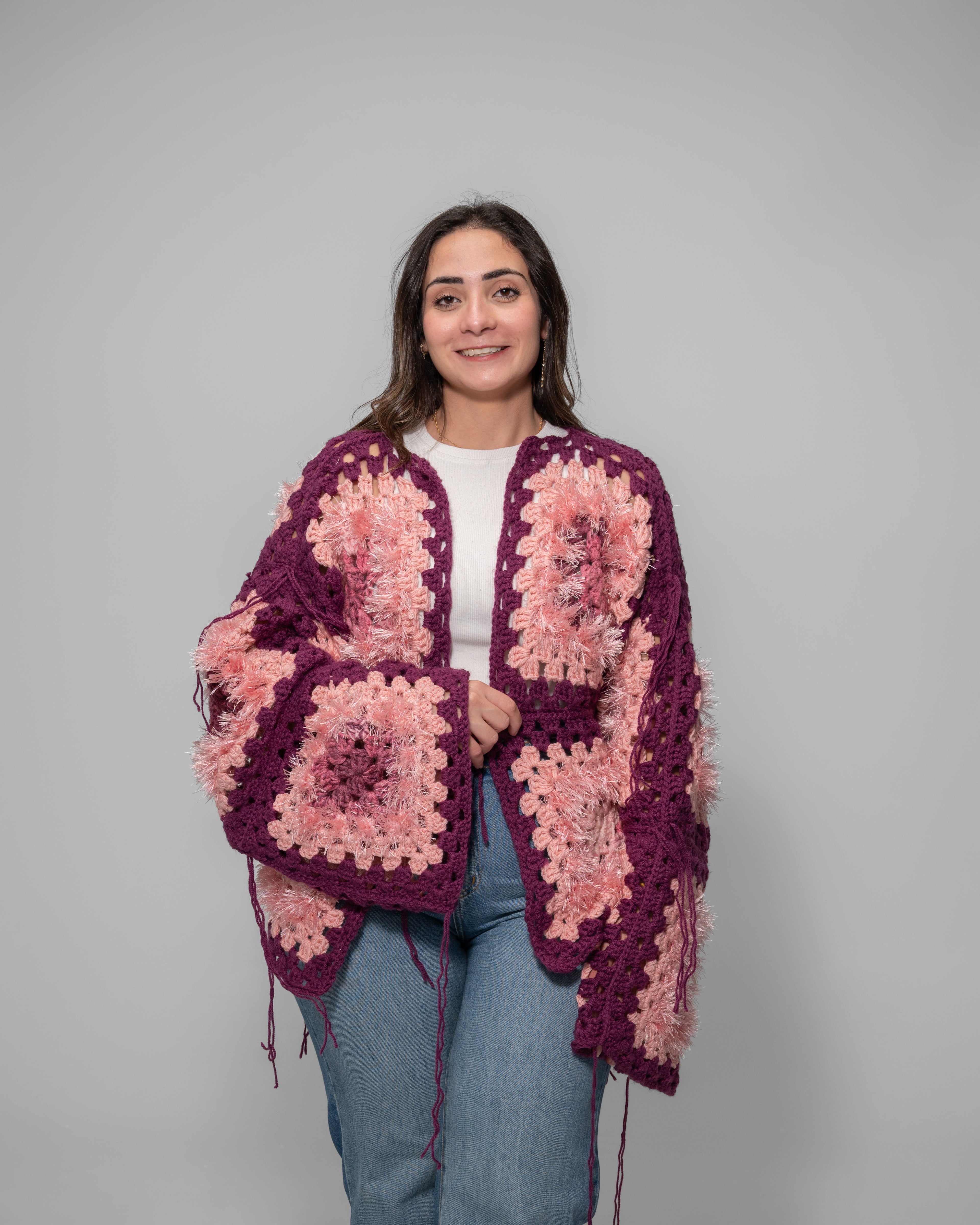 Square Cozy Cardigan – Purple & Blush Edition