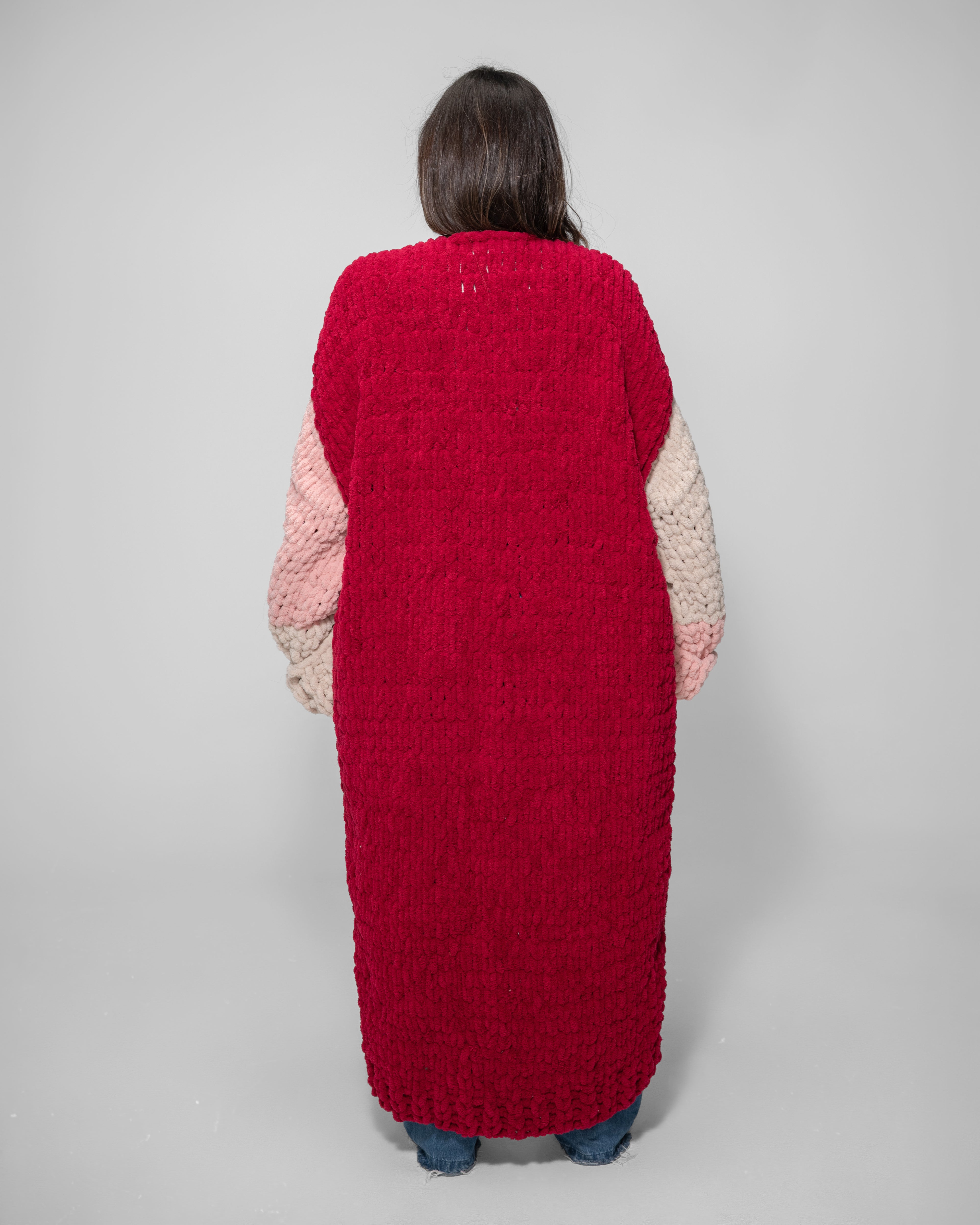 Plush Color-Block Maxi Cardigan – Rose, Blush & Wine