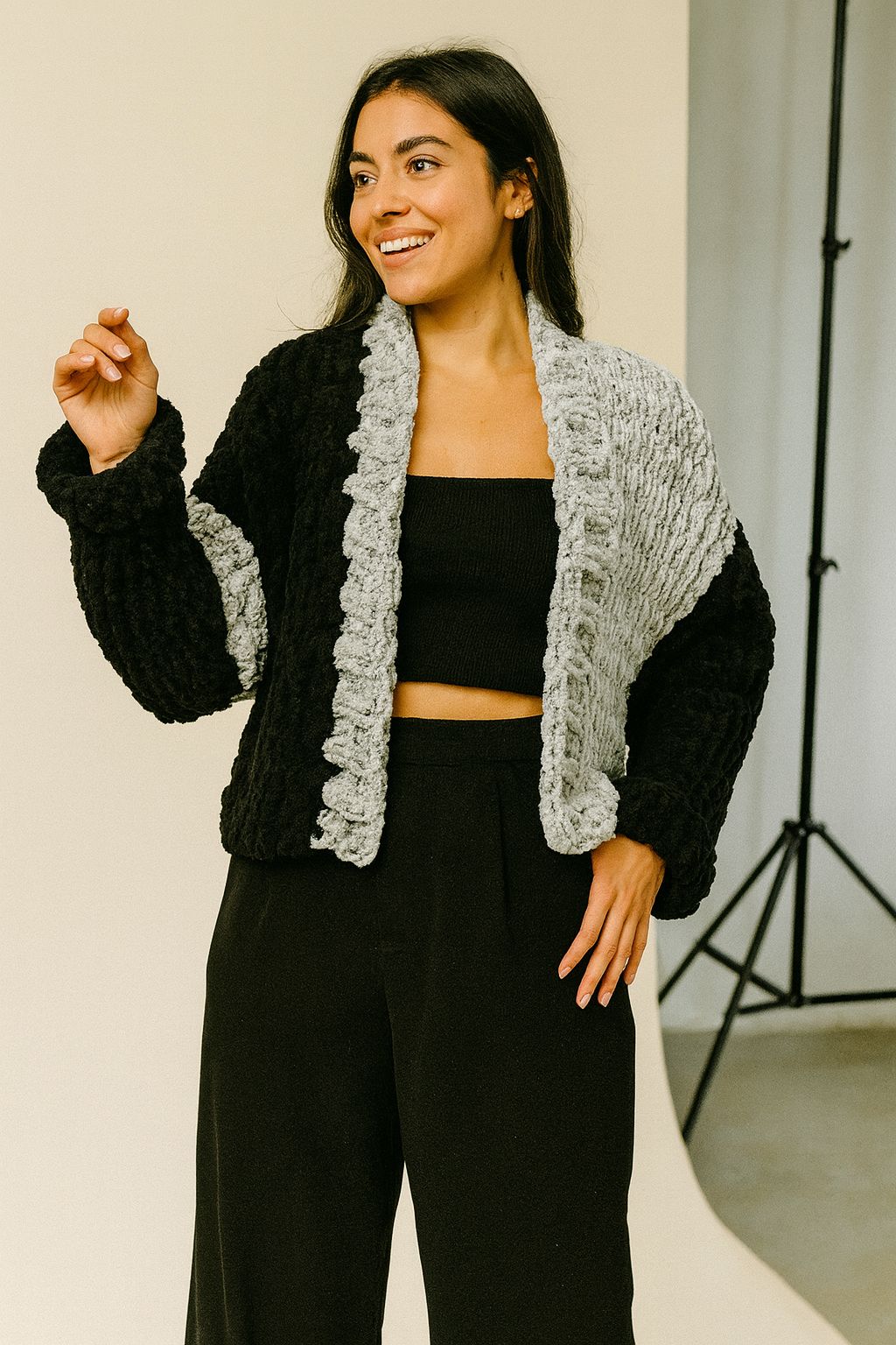 Twotone cropped cardigan