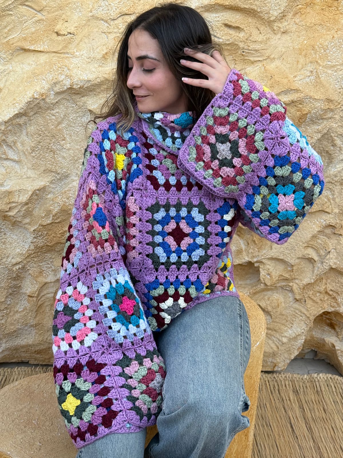 Handmade Colorful Crochet Oversized Sweater