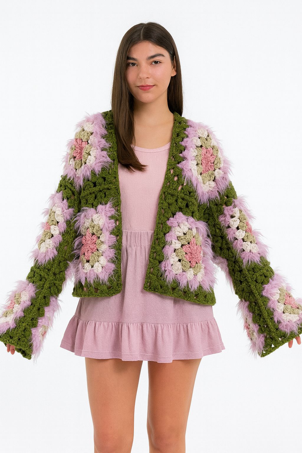 Square short cardigan